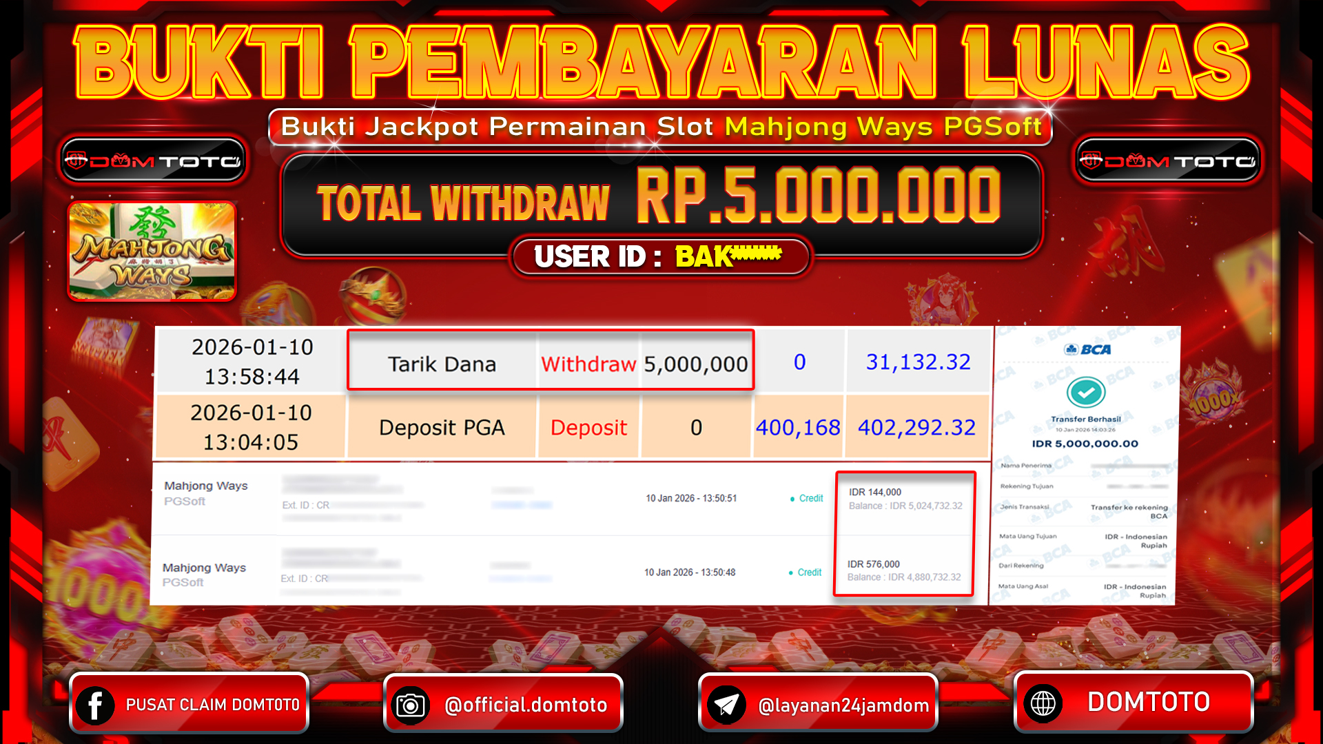 JACKPOT Slot Mahjong Ways PGSoft 10 JANUARI 2026